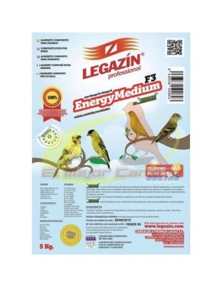 Alimento para pájaros LEGAZIN ENERGY MEDIUM F3 5 kg