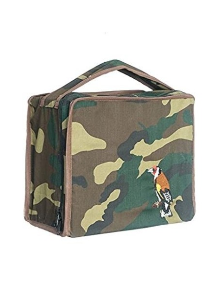 Funda para Jaulas de reclamo de Silvestrismo en tela Camuflaje/Militar, con jilguero bordado COMPLEMENTOS PARA AVES - 1