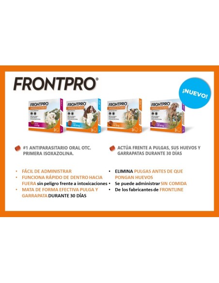 Frontpro Antiparasitario Para Perros, 3 Comprimidos Masticables 4-10 Kg (M)