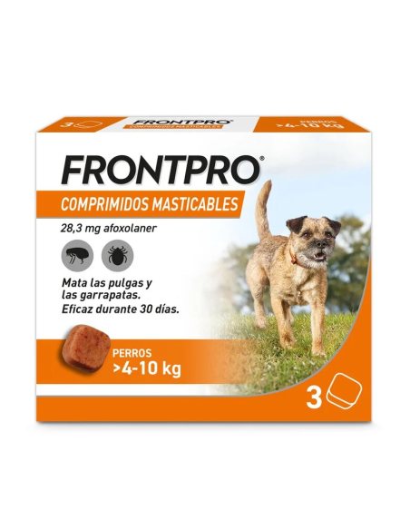 Frontpro Antiparasitario Para Perros, 3 Comprimidos Masticables 4-10 Kg (M)