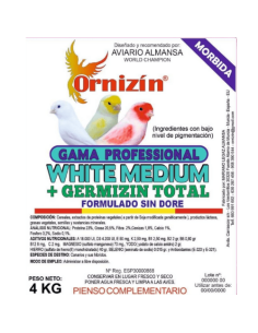 pasta de cría blanca WHITE MEDIUM + GERMIZIN mórbida, de ORNIZIN, 4 kg