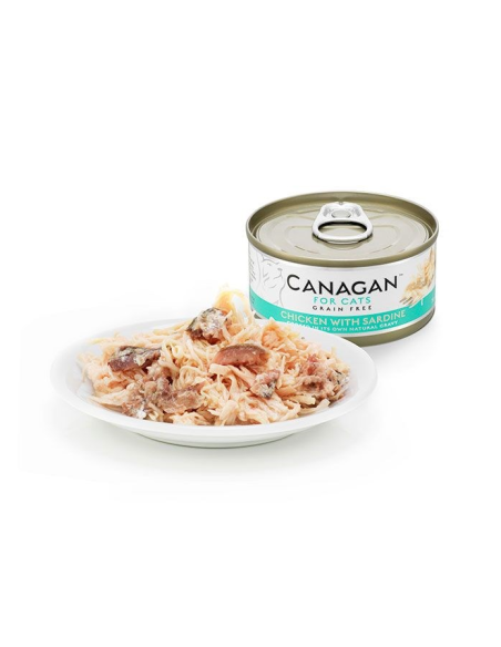 Canagan Lata para Gatos de Pollo con Sardinas 12 x 75g: Comida Húmeda Natural y Sabrosa - CPA